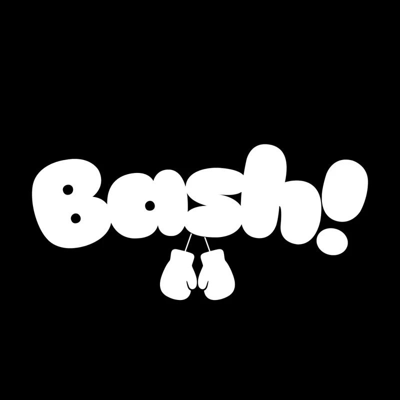 Bash! logo, wit op zwart