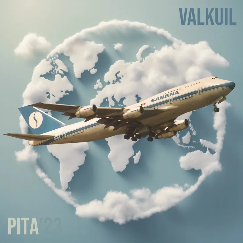 Pita, Valkuil (2023): Sabena-vliegtuig voor een wereldbol van wolken